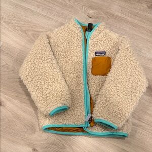Patagonia Cream Fleece with Teal and Orange Accents